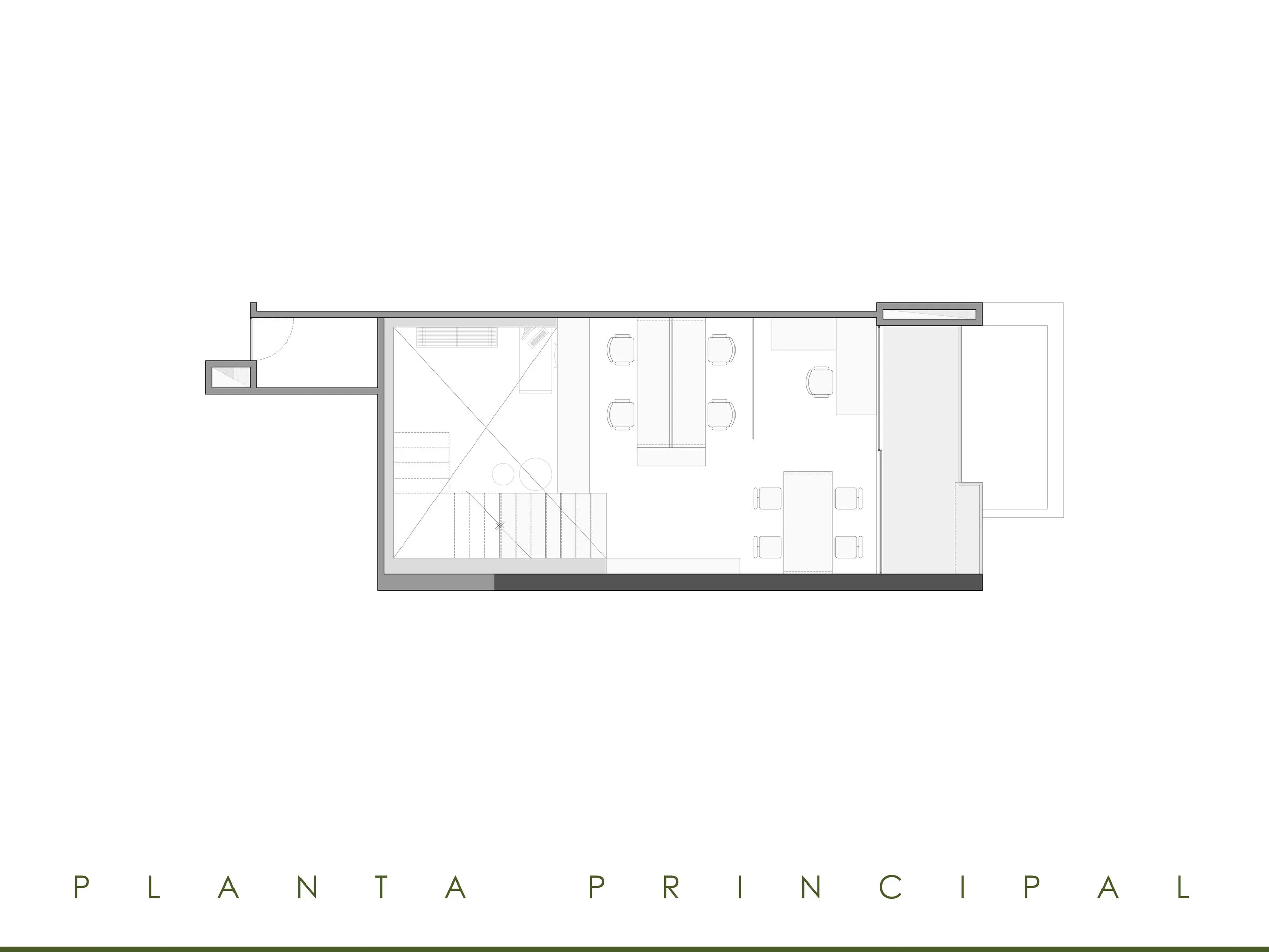 Planta del mezanine de BOG12, con puestos de trabajo adicionales sobre la doble altura — LINEA PRIMA, arquitectos en Bogotá.