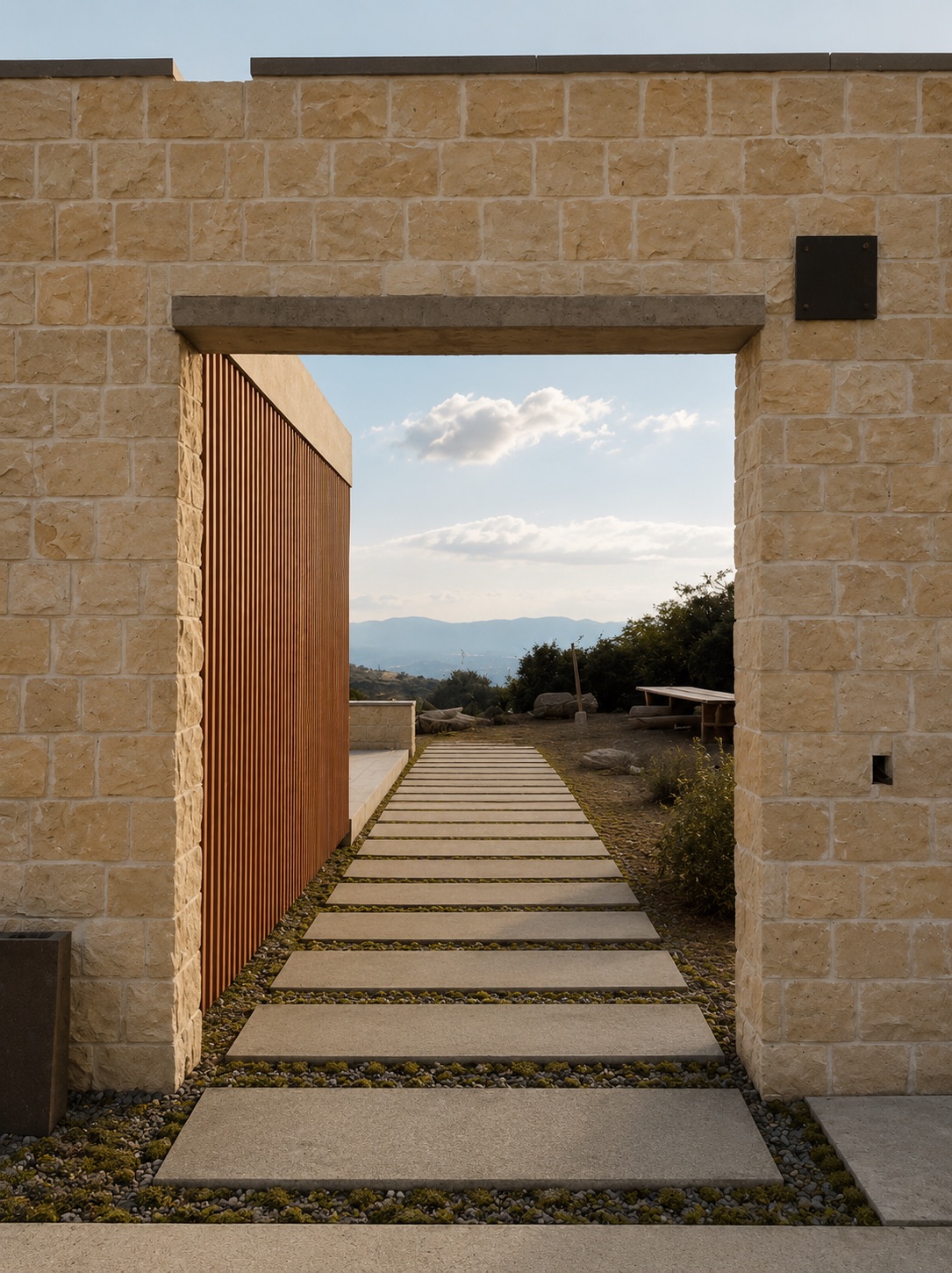 Pasillo con luz lateral y carpintería a medida — SIN 01, vivienda unifamiliar en Cundinamarca, CO, LINEA PRIMA, arquitectos en Bogotá.