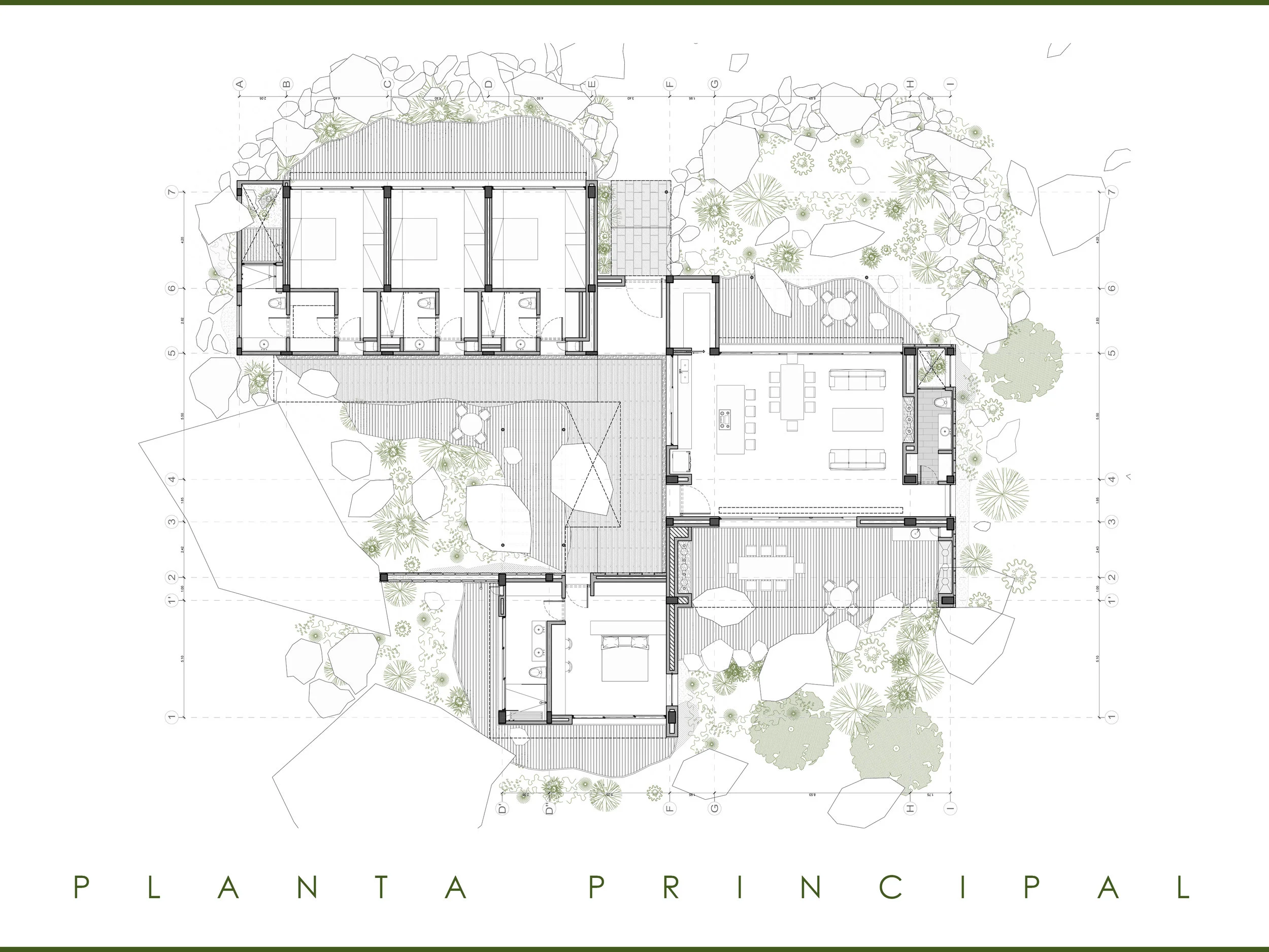 Planta arquitectónica de VIL 02, vivienda unifamiliar en Colombia — LINEA PRIMA, arquitectos en Bogotá.