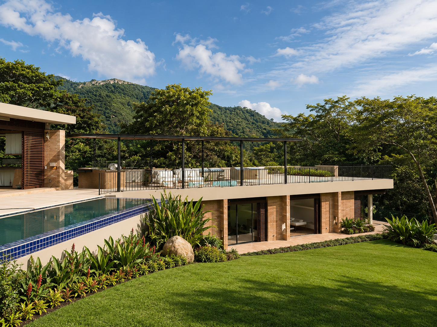 Vista de vivienda unifamiliar VIT 01 en Colombia, en materiales nobles y luz natural — proyecto de LINEA PRIMA, arquitectos en Bogotá.