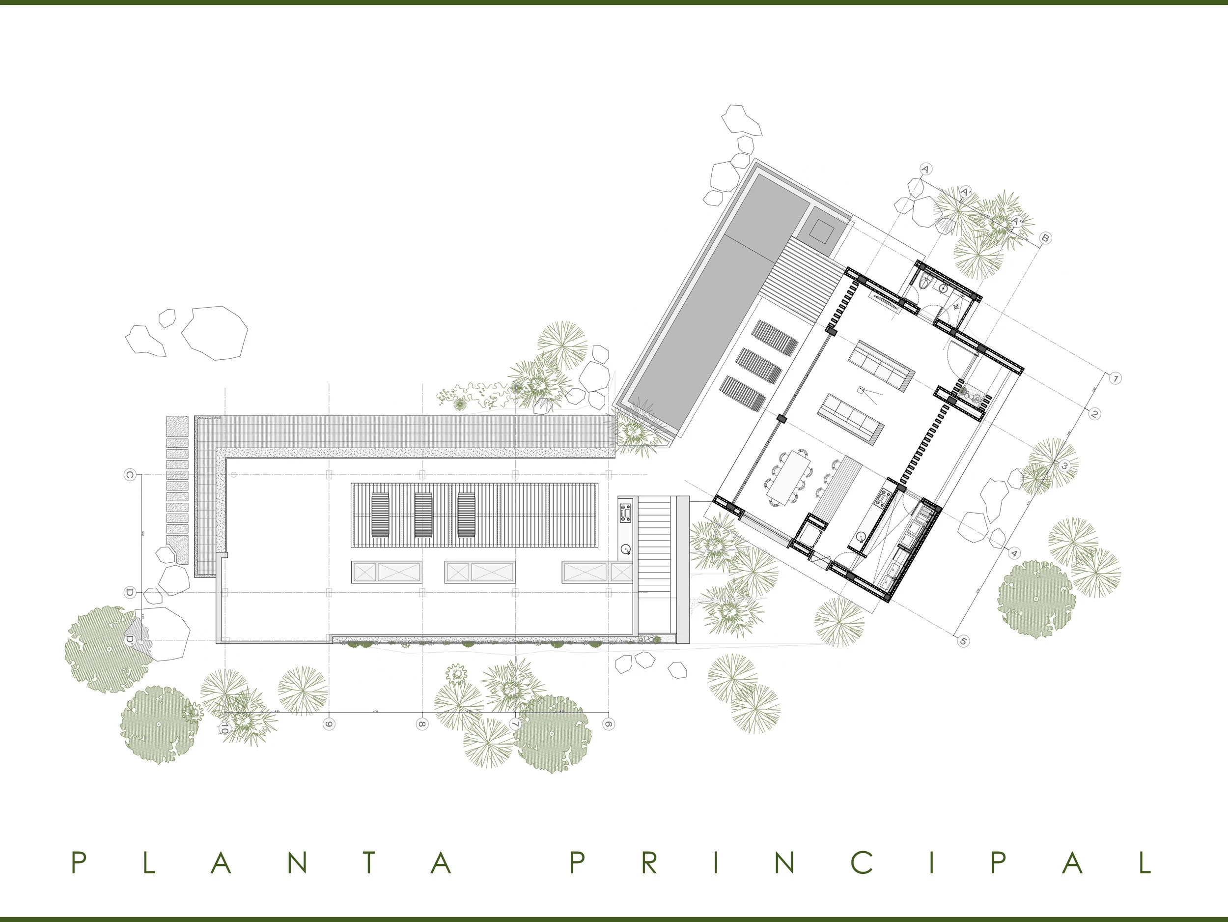 Planta arquitectónica de VIT 01, vivienda unifamiliar en Colombia — LINEA PRIMA, arquitectos en Bogotá.
